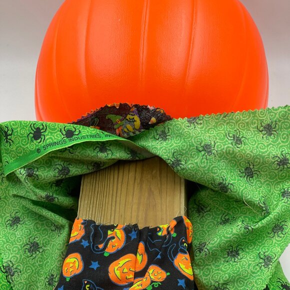 Halloween Pumpkin Head Doll Treat Candy Bucket Seated Handmade Vintage Decor - Picture 9 of 9